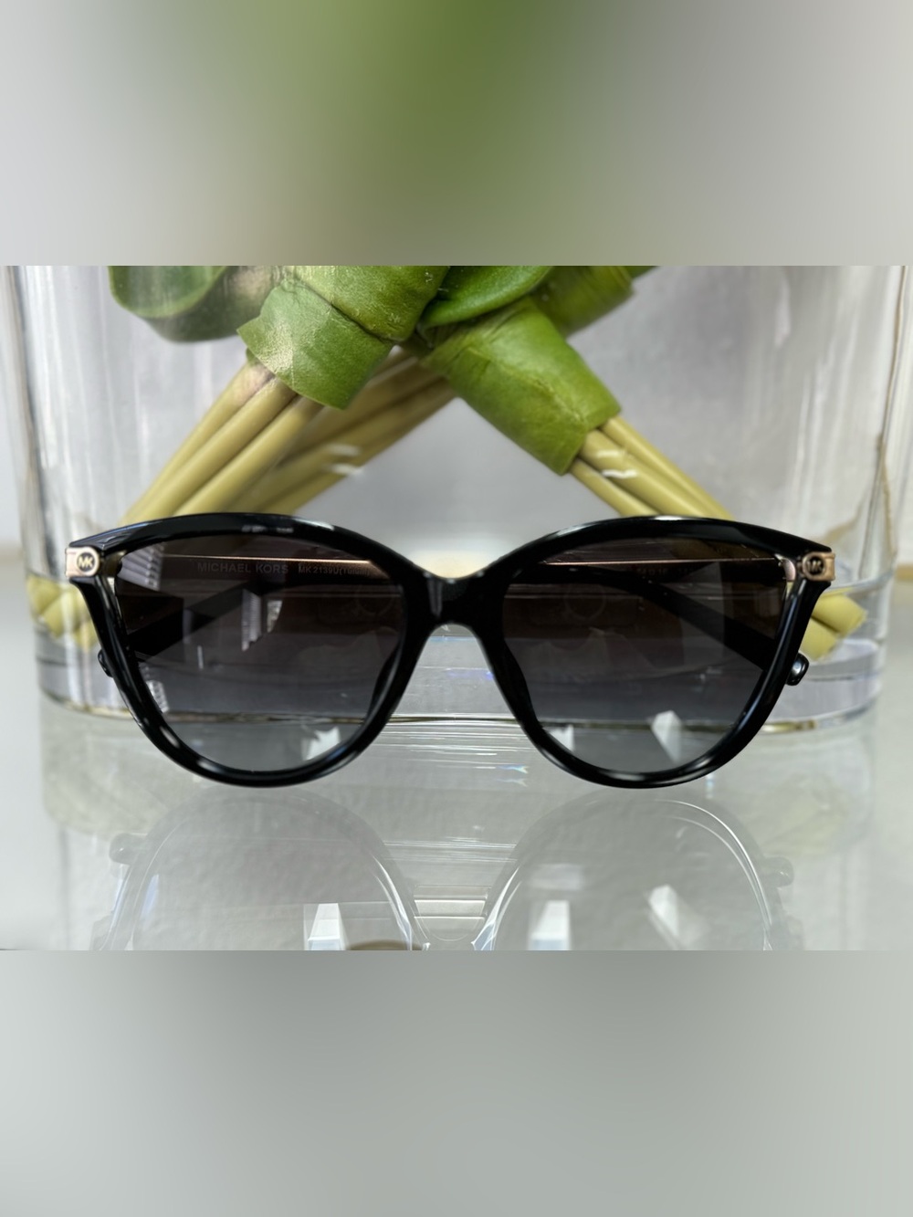 Michael Kors MK2139U Tulum Black Gold Cat Eye Sunglasses Gradient Lenses